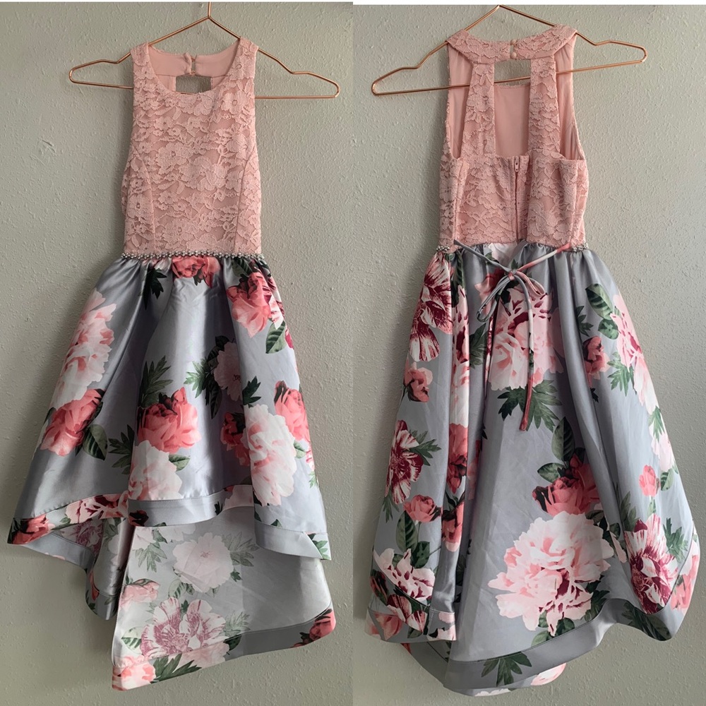 Xtraordinary Floral and Lace High Low Dress - 7